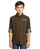 CAVIO Cotton Woven Full Sleeves Be The Best Version of You Text Embroidered Striped Shirt - Khaki