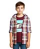 CAVIO Cotton Woven Full Sleeves Checked Hooded Shirt With Typography Printed Tee - Maroon