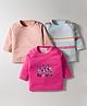 Kidi Wav Pack Of 3 Full Sleeves Striped & Butterfly Printed Tee - Multi Colour