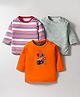 Kidi Wav Pack Of 3 Full Sleeves Striped & Animals Printed Tee - Multi Colour