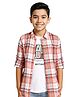 CAVIO Cotton Woven Full Sleeves Checked Shirt With Stand Out Text Printed Tee - Orange