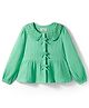 Arias Cotton Woven Full Sleeves Peter Pan Collar Top with Bow Applique & Lace Detailing - Light Green