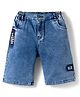 Olio Kids Denim Woven Above Knee Length Shorts with Text Print - Light Blue