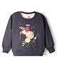 Olio Kids Fleece Knit Full Sleeves Sweatshirt With Floral Print - Charcoal Grey