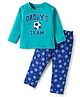 Doodle Poodle Boys 100% Cotton Single Jersey Knit Full Sleeves T-Shirt & Lounge Pant Set with Football Print - Blue