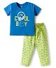 Doodle Poodle 100% Cotton Knit Half Sleeves T-Shirt & Lounge Pant Set with Text Print - Royal Blue & Lime Green