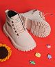 FEETWELL SHOES Fashion Text Patch Detailed Zipper Closure Boots - Light Pink