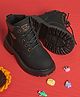 FEETWELL SHOES Fashion Text Patch Detailed Zipper Closure Boots - Black