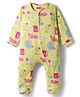 Babyhug Interlock Knit Full Sleeves Sleepsuit With Cat Print - Yellow