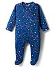 Babyhug Cotton Knit Full Sleeves Footed Sleepsuit With Dino Print - Blue