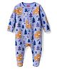 Babyhug Cotton Knit Full Sleeves Sleepsuit With Animal Print - Lavender