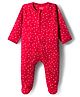Babyhug Cotton Knit Full Sleeves Footed Sleepsuit With Alphabets Print - Red