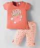 Tango Single Jersey Knit Half Sleeves Capri Night Suit with Extra Sweet Text Print - Coral