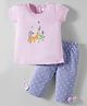 Tango Single Jersey Knit Half Sleeves Capri Night Suit with Polka Dot & Animal Print - Pink
