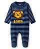 Babyhug Cotton Knit Full Sleeves Footed Sleepsuit With Stripes & Animal Print - Navy Blue
