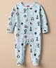 Babyhug Cotton Knit Full Sleeves Sleepsuit With Penguin Print - Blue