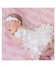 MOMISY Baby Girl Crochet Romper with Lace and Headband, Photography Photoshoot Costume (White, 0-3 Months)