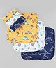 Babyhug Cotton Knit Wash Cloth with Animal & Vehicle Print Pack of 6 - Yellow White & Navy Blue