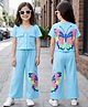 OLLINGTON ST. 100% Cotton Knit Half Sleeves Top & Pant Set With Butterfly Print - Light Blue
