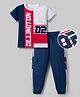 OLLINGTON ST. 100% Cotton Knit Half Sleeves Brand Name Printed T-Shirt & Knit Joggers Set - White & Navy Blue