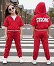 OLLINGTON ST. 100% Cotton Half Sleeves Hoodie Top & TrackPant with Text Print - Red