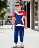 OLLINGTON ST. 100% Cotton Knit Half Sleeves T-Shirt & Knit Joggers Set - Red & Navy Blue