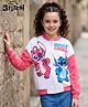 Pine Kids Disney Terry Knit Full Sleeves Sweatjacket With Stitch & Angel Graphics - Pink & White
