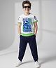 OLLINGTON ST. 100% Cotton Knit Half Sleeves T-Shirt & Knit Joggers Set - White & Navy Blue