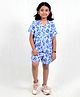 Tilism Knit Half Sleeves Evil Eye Printed Shirt & Shorts Coordinating Night Suit Set - Blue