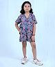 Tilism Knit Half Sleeves Leaves Printed Shirt & Shorts Coordinating Night Suit Set - Multi Colour