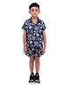 Tilism Knit Half Sleeves Trees Printed Shirt & Shorts Coordinating Night Suit Set - Multi Colour