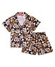 Tilism Knit Half Sleeves Leaves Printed Shirt & Shorts Coordinating Night Suit Set - Multi Colour