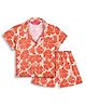 Tilism Knit Half Sleeves Leaves Printed Shirt & Shorts Coordinating Night Suit Set - Multi Colour