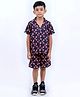 Tilism Knit Half Sleeves Flamingoes Printed Shirt & Shorts Coordinating Night Suit Set - Multi Colour
