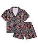 Tilism Knit Half Sleeves Leaves Printed Shirt & Shorts Coordinating Night Suit Set - Multi Colour