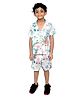 Tilism Knit Half Sleeves Jungle Theme & Temple Printed Coordinating Shirt & Shorts Night Suit Set - Multi Colour