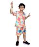 Tilism Knit Half Sleeves Floral Printed Coordinating Shirt & Shorts Night Suit Set - Multi Colour