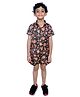 Tilism Knit Half Sleeves Floral Printed Coordinating Shirt & Shorts Night Suit Set - Multi Colour