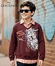 Pine Kids Disney Terry Knit Full Sleeves Overlap Sweatshirt With Lion King Graphics & Collar Detailing - Brown