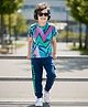 OLLINGTON ST. 100% Cotton Half Sleeves Printed Tshirt & Jogger Set - Multicolor & Navy Blue
