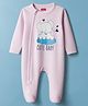 Babyhug Cotton Knit Full Sleeves Sleepsuit With Animal Print - Pink