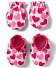 Babyhug 100% Cotton Knit  Mittens & Booties Set with Heart Print - Pink