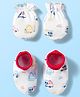 Babyhug 100% Cotton Knit  Mittens & Booties Set with Vehicle Print - White