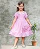 Tiny Twills Linen Woven Half Sleeves Floral Embroidered Lace Detailed Peter Pan Collared Dress - Baby Pink