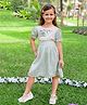 Tiny Twills Rayon Woven Half Puffed Sleeves Floral Embroidered Lace Detailed Dress - Green