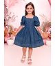 Tiny Twills Denim Woven Half Peasant Sleeves Abstract Embroidered Dress - Denim Blue
