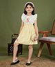 Tiny Twills Linen Woven Sleeveless Cute Dino & Floral Embroidered Frill Detailed Dress - Yellow