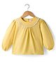 Kookie Kids Cotton Woven Full Sleeves Top with Neck Lace Detailing - Yellow