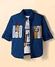 Dapper Dudes Full Sleeves Typography Printed Jacket With Tee Set - Dark Blue