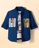 Dapper Dudes Full Sleeves Typography Printed Jacket With Tee Set - Dark Blue
